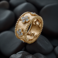 Golden Leaf Shape Diamond Ring in 14K Yellow Gold