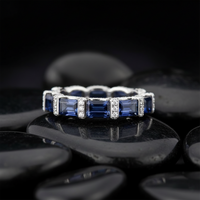 Contemporary Sapphire Band Baguette Ring in 14K White Gold