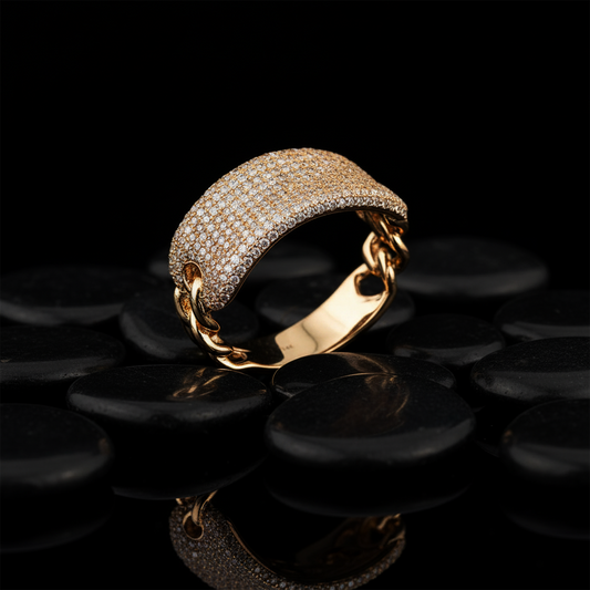 Luxury Ring Wide Pavé Diamond Ring in 14K Yellow Gold