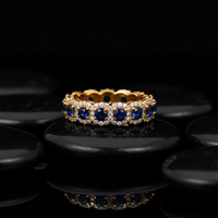 Eternity Band Blue Sapphire Halo Ring in 14K Yellow Gold