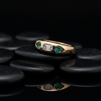 Emerald Trio Diamond Ring in 14K Yellow Gold