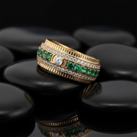 Double Row Emerald Diamond Ring in 14K Yellow Gold