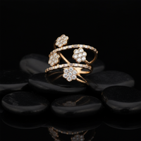 Floral Band Multi Row Diamond Flower Ring in 14K Yellow Gold