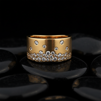 Wide Band Scattered Diamond Ring in 14K Yellow Gold