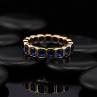 Band Ring Emerald Cut Blue Sapphire Ring in 14K Yellow Gold