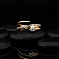 Modern Wrap Pave Pear Cut Diamond Ring in 14K Yellow Gold