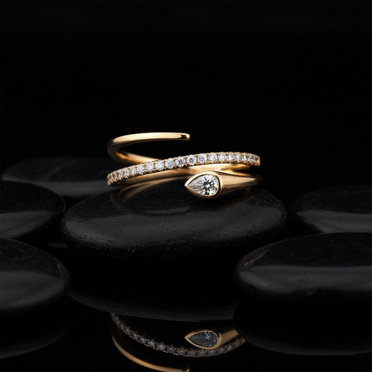 Modern Wrap Pave Pear Cut Diamond Ring in 14K Yellow Gold