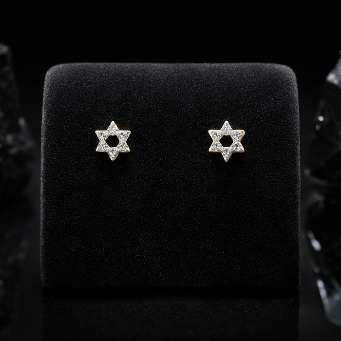 Star of David Diamond Accent Stud Earrings in 14K Yellow Gold