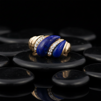 Statement Ring Lapis Diamond Ring in 14K Yellow Gold