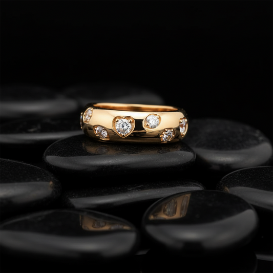 Contemporary Wide Band Flush Diamond Ring in 14K Yellow Gold