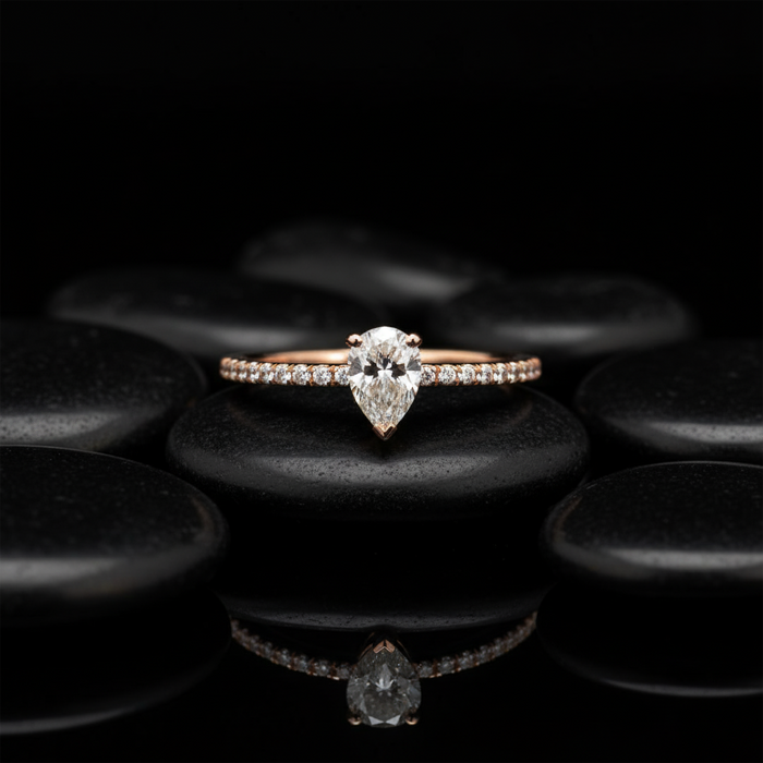 Delicate Solitaire Pear Diamond Ring in 14K Rose Gold