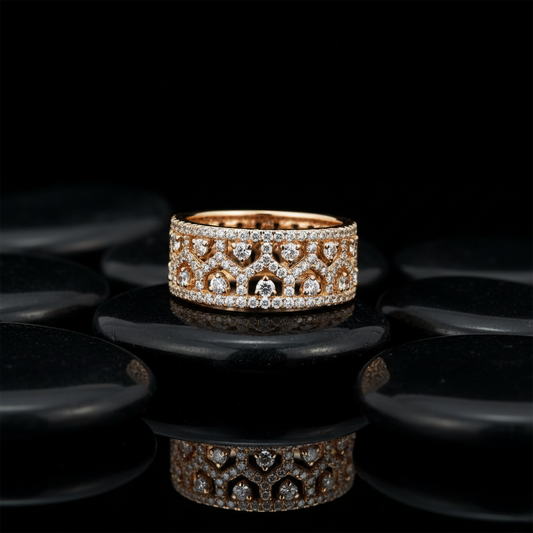 Intricate Filigree Cigar Diamond Ring in 14K Yellow Gold