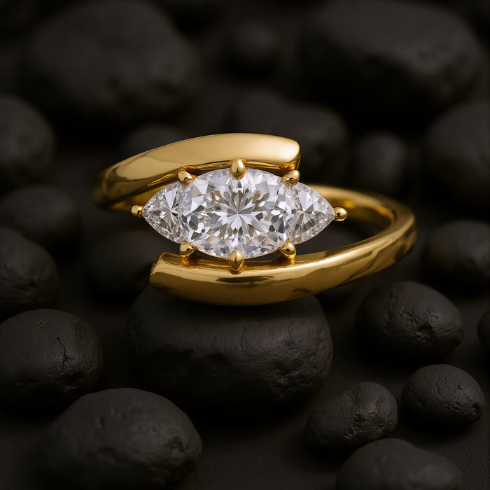 Marquise Diamond Three-Stone Ring in 14K Yellow Gold