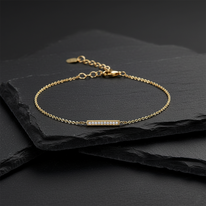 Tiny Dots Bar Diamond Bracelet in 14K Gold