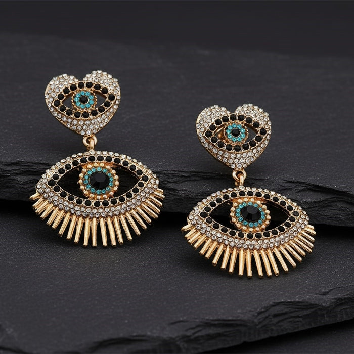 Chandelier Diamond Eye Drop Earrings in 18K Yellow Gold