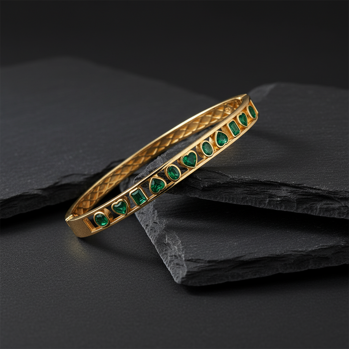 Brilliant Gemstones Bangle Bracelet in 14K Yellow Gold