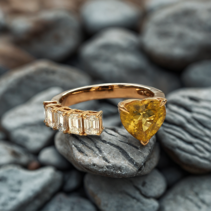 Yellow Sapphire 14K Heart Diamond Open Ring