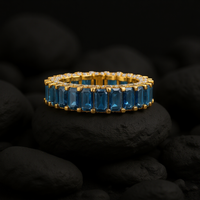 Emerald-Cut Royal Blue Sapphire Eternity Ring in 14K Yellow Gold
