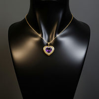 Amethyst Heart 14K (or 18k upon request) Yellow Gold Cabochon Pendant Necklace