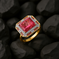 Pink Sapphire Tourmaline Diamond Halo Ring in 14K Yellow Gold