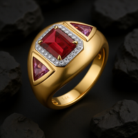 Emerald-Cut Ruby Pink Sapphire Statement Ring in 14K Yellow Gold