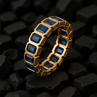 Royal Blue Emerald-Cut Sapphire Eternity Band Ring in 14K Yellow Gold