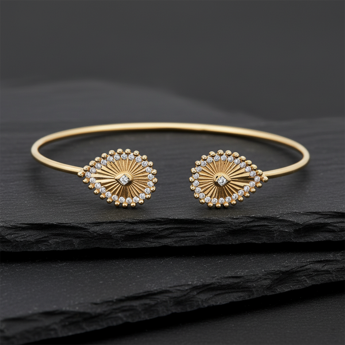 Shiny Bangle 14K (or 18k upon request) Yellow Gold Diamond Bracelet