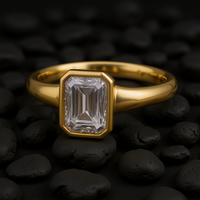 Emerald-Cut Bezel Set Diamond Ring in 14K Yellow Gold