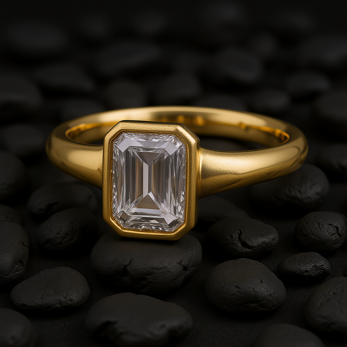Emerald-Cut Bezel Set Diamond Ring in 14K Yellow Gold