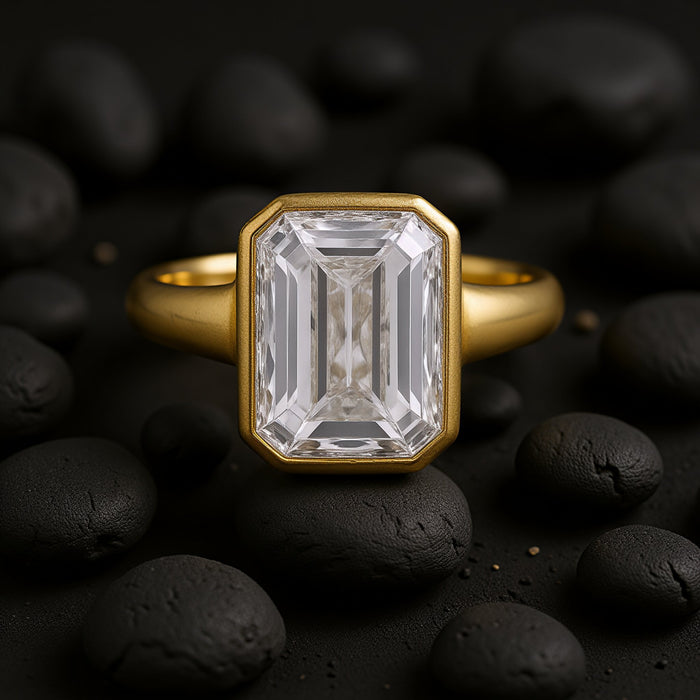 Emerald-Cut Bezel Set Solitaire Ring in 18k