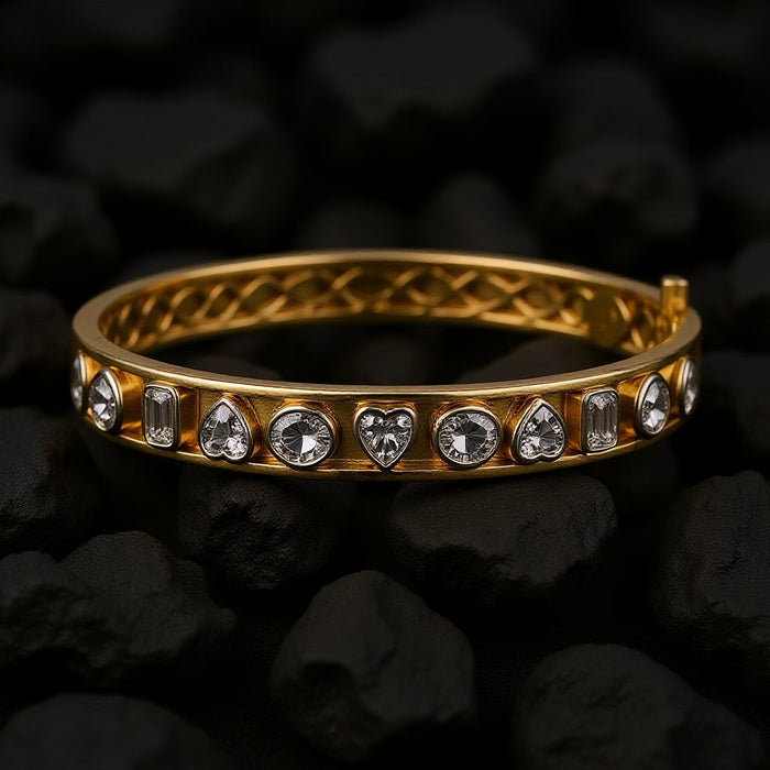 Multi Shape Diamond Bezel Set Bangle Bracelet in 14K Yellow Gold