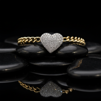 Pave Heart Link Chain Diamond Bracelet in 14K Yellow Gold
