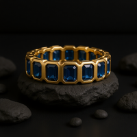 Royal Blue Emerald-Cut Sapphire Eternity Band Ring in 14K Yellow Gold