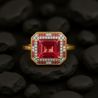 Pink Sapphire Tourmaline Diamond Halo Ring in 14K Yellow Gold