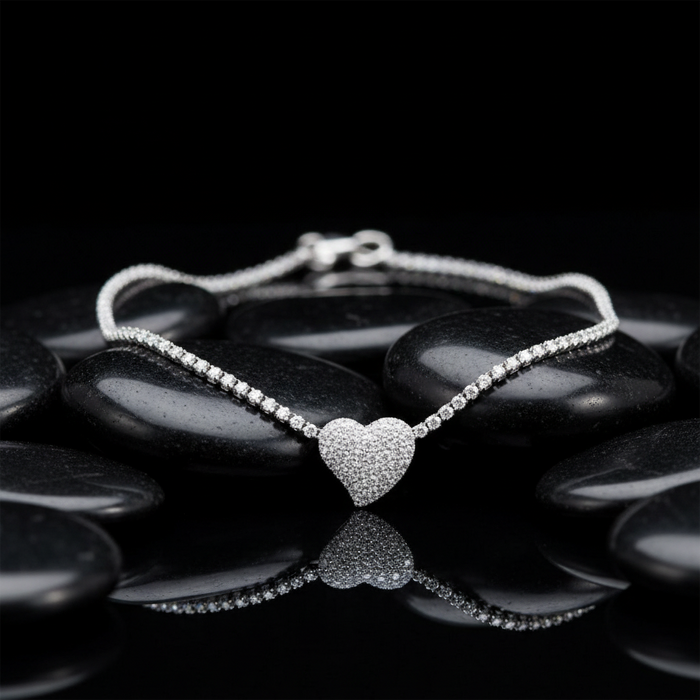 Diamond Heart Pave Necklace in 14K White Gold