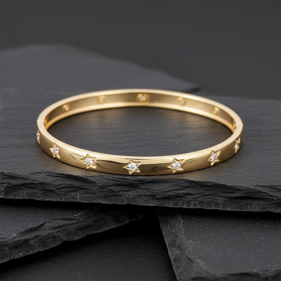 Sapphire Perfect Diamond Bangle Bracelet in 14K Yellow Gold