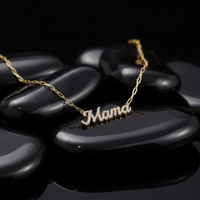 Mama Script Pave Diamond Pendant Necklace in 14K Yellow Gold