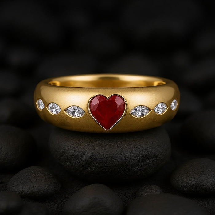 Ruby Heart 14K Marquise Diamond Band Ring