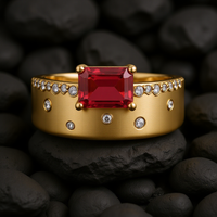Emerald-Cut Pink Tourmaline Diamond Ring in 14K Yellow Gold