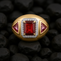 Emerald-Cut Ruby Pink Sapphire Statement Ring in 14K Yellow Gold