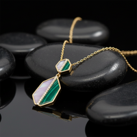 Malachite & Mother Pearl Pendant Necklace in 14K Yellow Gold