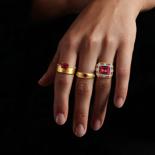 Ruby Heart 14K Marquise Diamond Band Ring