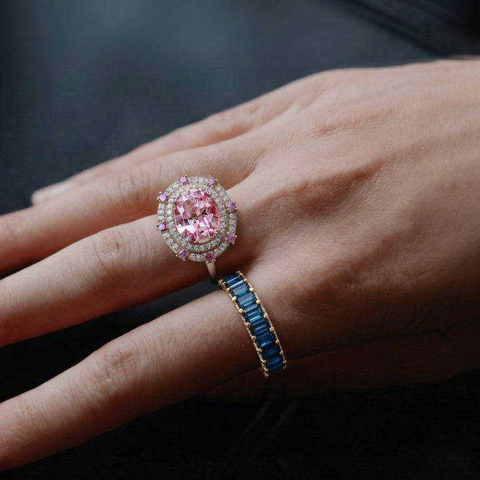 Emerald-Cut Royal Blue Sapphire Eternity Ring in 14K Yellow Gold