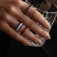 Blue Sapphire Diamond Eternity Band Ring in 14K Yellow Gold