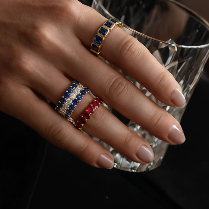 Blue Sapphire Diamond Eternity Band Ring in 14K Yellow Gold