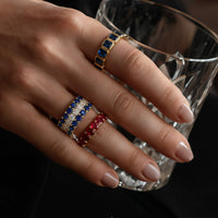 Royal Blue Emerald-Cut Sapphire Eternity Band Ring in 14K Yellow Gold