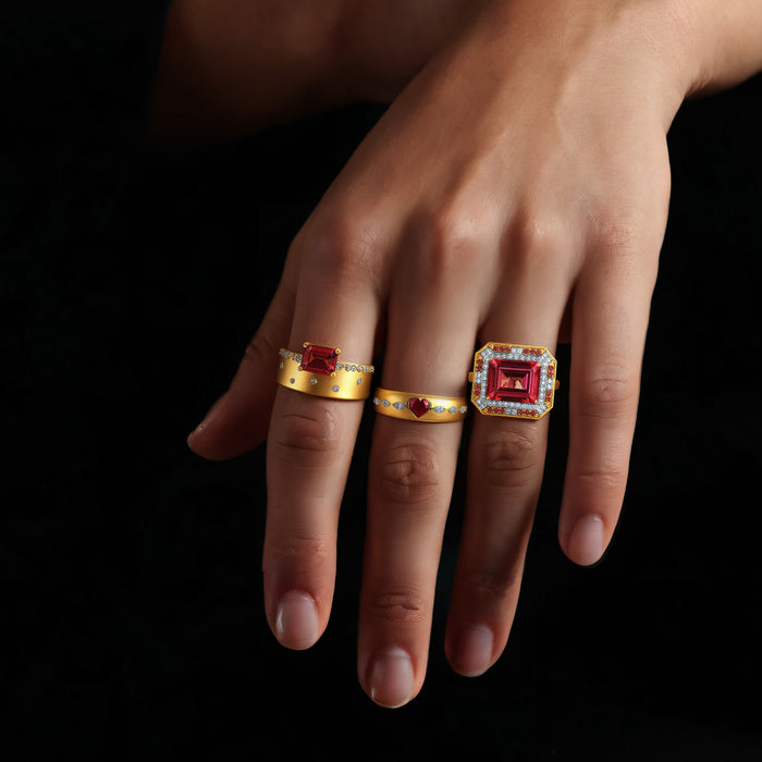 Emerald-Cut Pink Tourmaline Diamond Ring in 14K Yellow Gold