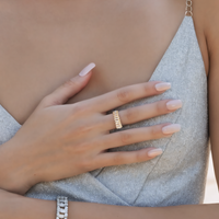 Double Row Baguette Round Cut Diamond Ring in 14K Gold