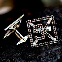 Alphabet Black Diamond White Gold Square Cufflinks