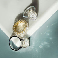 Oval Halo Engagement Pave Diamond Band Ring in 18K Gold